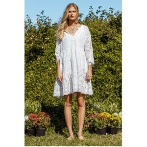 Ruby Yaya White Cleopatra Eyelet Cotton Tiered Boho Dress Size‎ Small